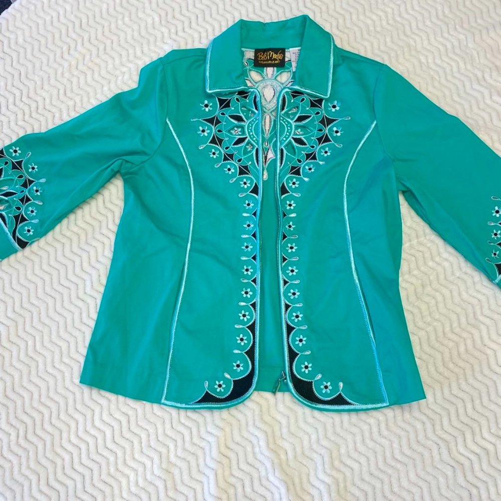 Women's Bob Mackie Wearable Art Jacket - Teal Green Size Medium